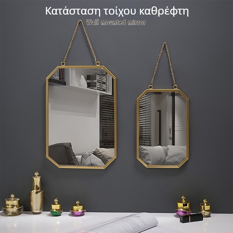 Κρεμαστός καθρέφτης τοίχου, μεταλλικό πλαίσιο, αλουμινενές καθρέφτης, προσαρμόσιμος, κατάλληλος για μπάνιο, υπνοδωμάτιο και εμπορικούς χώρους