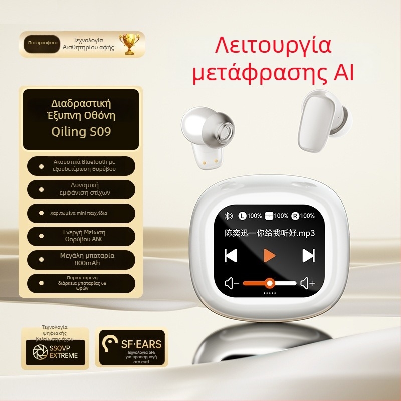 S09 MP3 Bluetooth ακουστικά με υποδοχή καρτών, In-Ear, ψηφιακή οθόνη, εμβέλεια 15 μ, BT 5.4, 4-8 ώρες μπαταρία, IPX4 αντοχή σε νερό