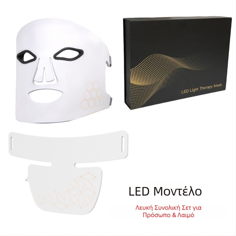 Photon LED συσκευή προσώπου και λαιμού — μάσκα σιλικόνης, επαναφορτιζόμενη μπαταρία 1200–2000 mAh, IPX4 αδιάβροχο, φωτοθεραπεία με έγχρωμο φως