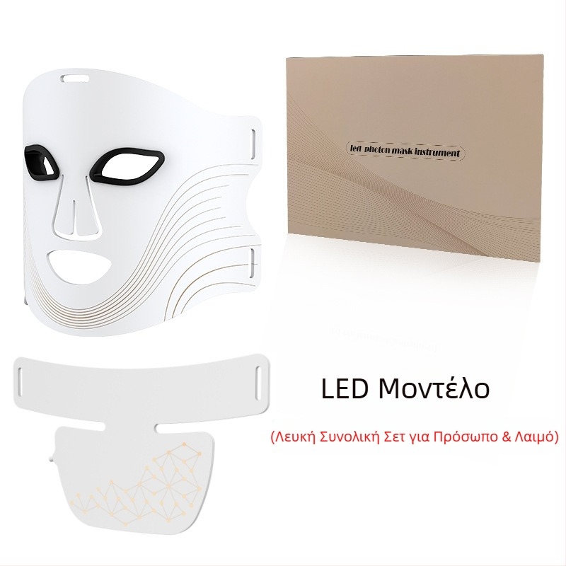 Photon LED συσκευή προσώπου και λαιμού — μάσκα σιλικόνης, επαναφορτιζόμενη μπαταρία 1200–2000 mAh, IPX4 αδιάβροχο, φωτοθεραπεία με έγχρωμο φως