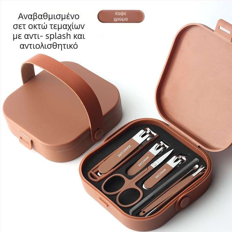 Σετ εργαλείων περιποίησης νυχιών με αντι-εκτόξευση, επίπεδες οξείες λεπίδες, φορητό θήκη (υλικά: γυαλί, ανοξείδωτος χάλυβας, χάλυβας άνθρακα; καθαρό βάρος 144 g)