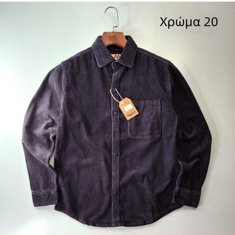 Πουκάμισο – ιαπωνικού ρετρό στυλ, ελεύθερη γραμμή, κεντημένο λογότυπο (Rayon ύφασμα, βασικό ποσοστό ≥96%, γιακά με πέτο, μακριά μανίκια)