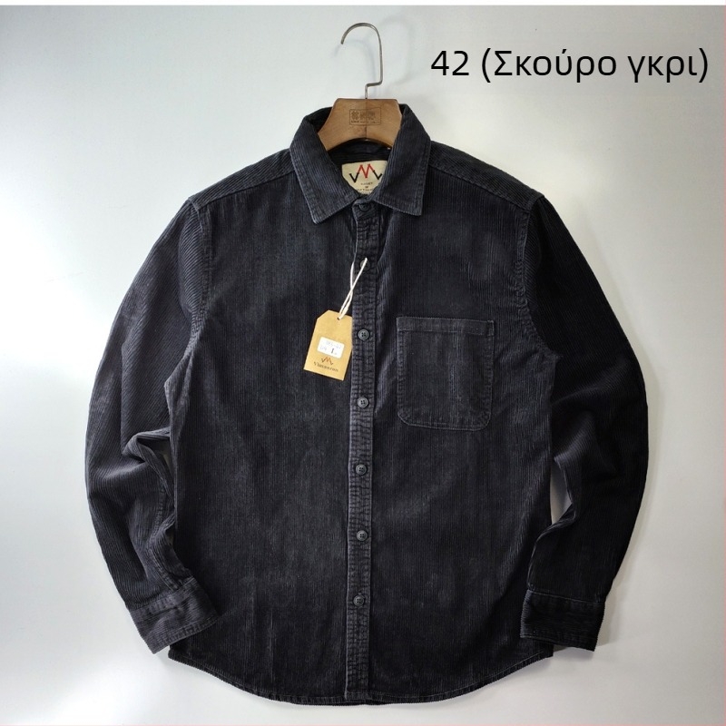 Πουκάμισο – ιαπωνικού ρετρό στυλ, ελεύθερη γραμμή, κεντημένο λογότυπο (Rayon ύφασμα, βασικό ποσοστό ≥96%, γιακά με πέτο, μακριά μανίκια)