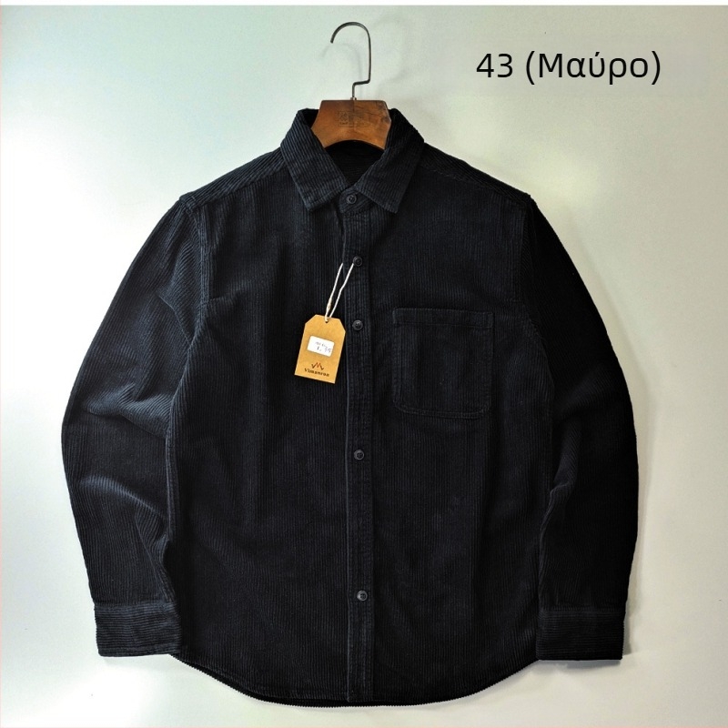 Πουκάμισο – ιαπωνικού ρετρό στυλ, ελεύθερη γραμμή, κεντημένο λογότυπο (Rayon ύφασμα, βασικό ποσοστό ≥96%, γιακά με πέτο, μακριά μανίκια)