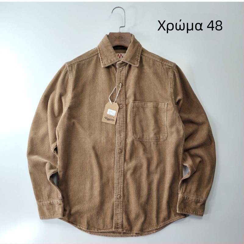 Πουκάμισο – ιαπωνικού ρετρό στυλ, ελεύθερη γραμμή, κεντημένο λογότυπο (Rayon ύφασμα, βασικό ποσοστό ≥96%, γιακά με πέτο, μακριά μανίκια)