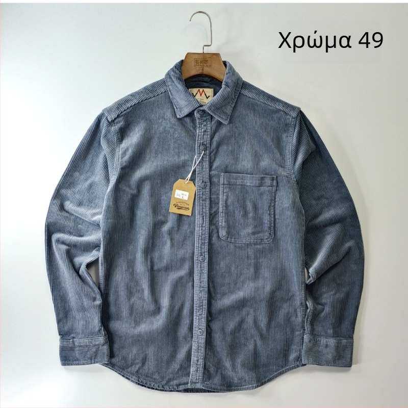 Πουκάμισο – ιαπωνικού ρετρό στυλ, ελεύθερη γραμμή, κεντημένο λογότυπο (Rayon ύφασμα, βασικό ποσοστό ≥96%, γιακά με πέτο, μακριά μανίκια)