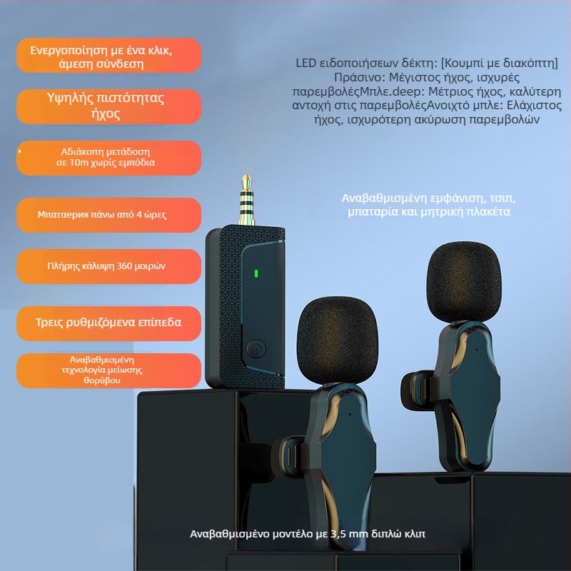 Κλιπ-μικρόφωνο με πέτο – δυναμική κεφαλή, εξουδετέρωση θορύβου, μοντέλο K35, SNR ≥70 dB, με δυνατότητα εναλλαγής κατευθύνσεων