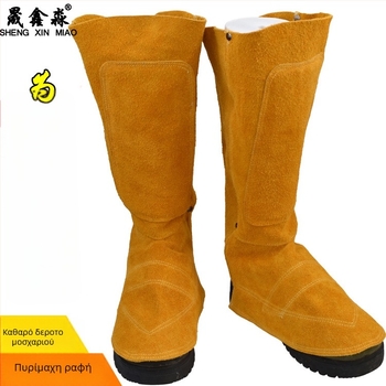 Προστατευτικό πόδι και κνήμης για συγκόλληση - ανθεκτικό στη φθορά, θερμομονωτικό, πυρίμαχο, προστασία από σπινθήρες, διπλό δέρμα αγελάδας, μοντέλο JH-01, για ηλεκτροσυγκόλληση και μεταλλουργία