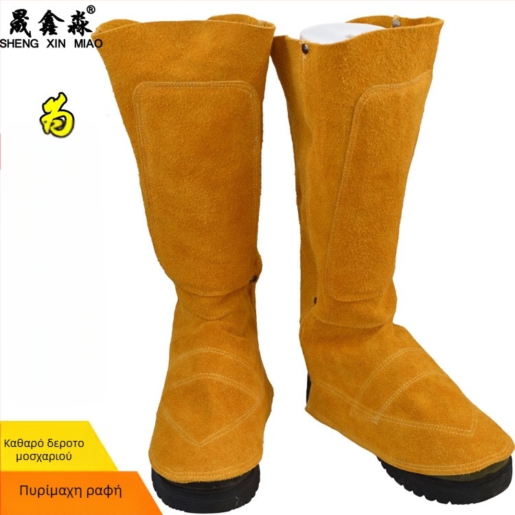 Προστατευτικό πόδι και κνήμης για συγκόλληση - ανθεκτικό στη φθορά, θερμομονωτικό, πυρίμαχο, προστασία από σπινθήρες, διπλό δέρμα αγελάδας, μοντέλο JH-01, για ηλεκτροσυγκόλληση και μεταλλουργία