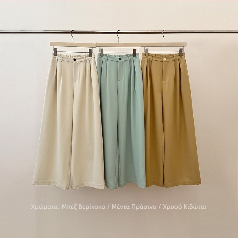 Καθημερινά παντελόνια φαρδιάς γραμμής με ψηλή μέση, χαλαρή εφαρμογή, ύφασμα από μίγμα ινών, λεπτή υφή, καλοκαίρι 2025, ιαπωνο-κορεατικό στυλ χαλάρωσης