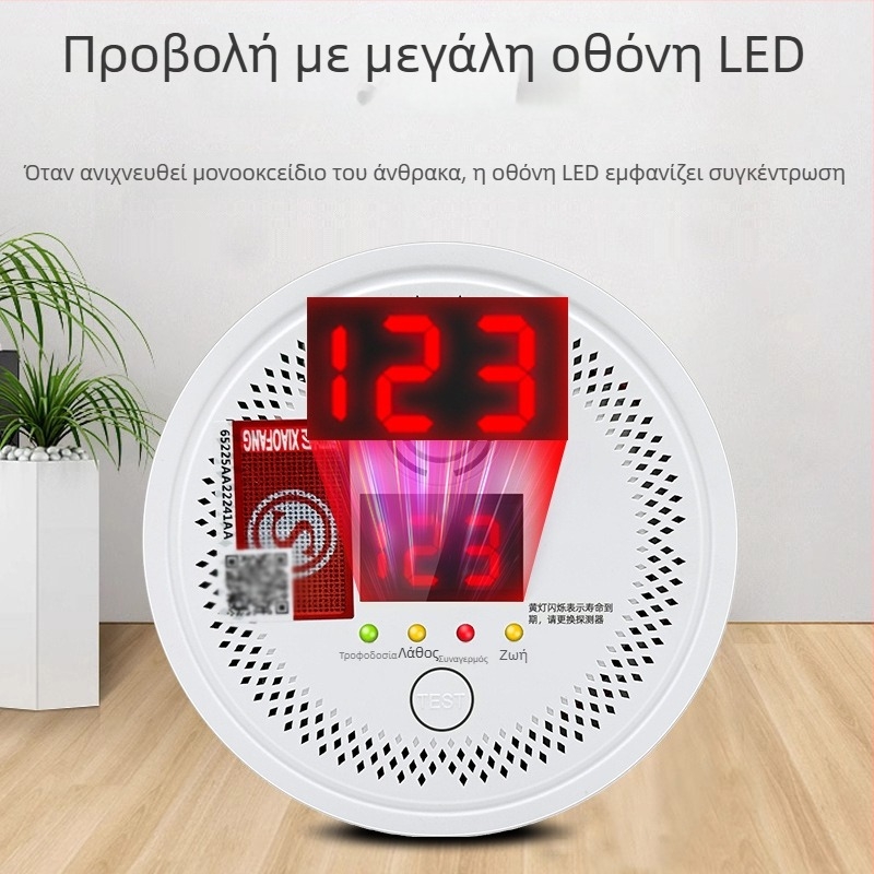 Σταθερός ανιχνευτής μονοξειδίου του άνθρακα, μοντέλο 008, 360° ανίχνευση, ασύρματο 433 MHz, συναγερμός ήχου και φωτός