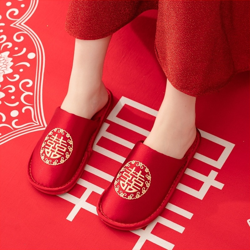 Νυφικές παντόφλες για ζευγάρια — επάνω από μεταξωτό ύφασμα, σόλα PVC, ραμμένη κατασκευή, απλό στυλ, για όλες τις εποχές (χειμώνας-άνοιξη-φθινόπωρο)