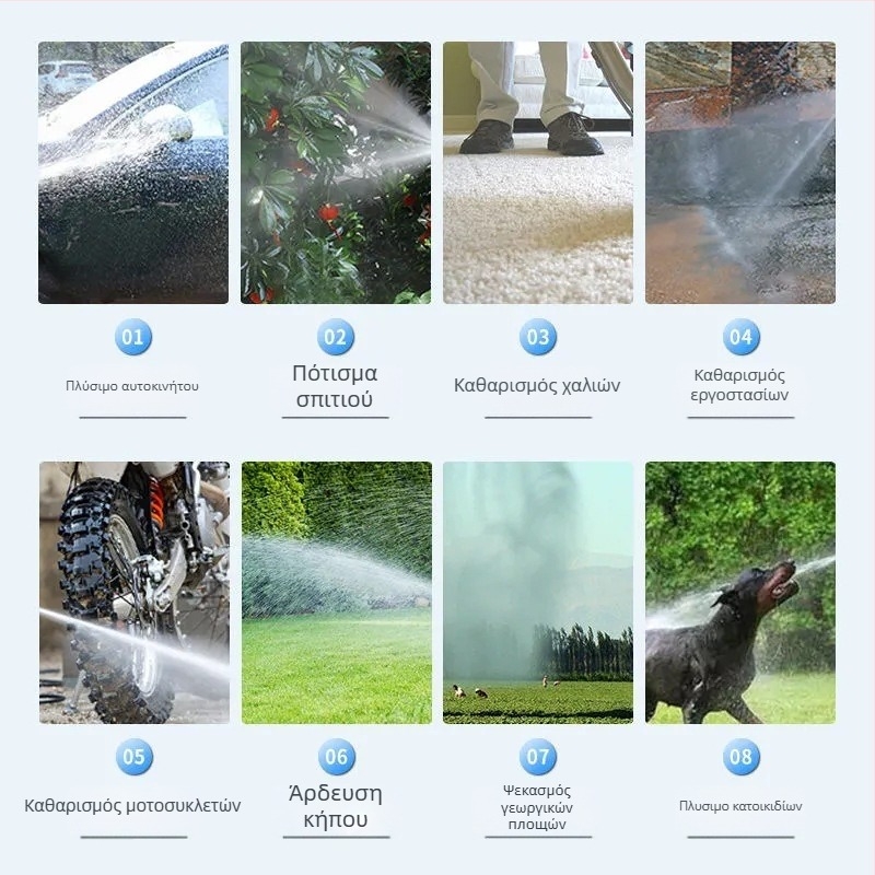 Ασύρματο πιστόλι υψηλής πίεσης για πλύσιμο αυτοκινήτων, 21V μπαταρία λιθίου, 300W, 5L δεξαμενή νερού, 5m σωλήνας