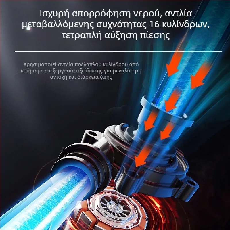 Ασύρματο πιστόλι υψηλής πίεσης για πλύσιμο αυτοκινήτων, 21V μπαταρία λιθίου, 300W, 5L δεξαμενή νερού, 5m σωλήνας