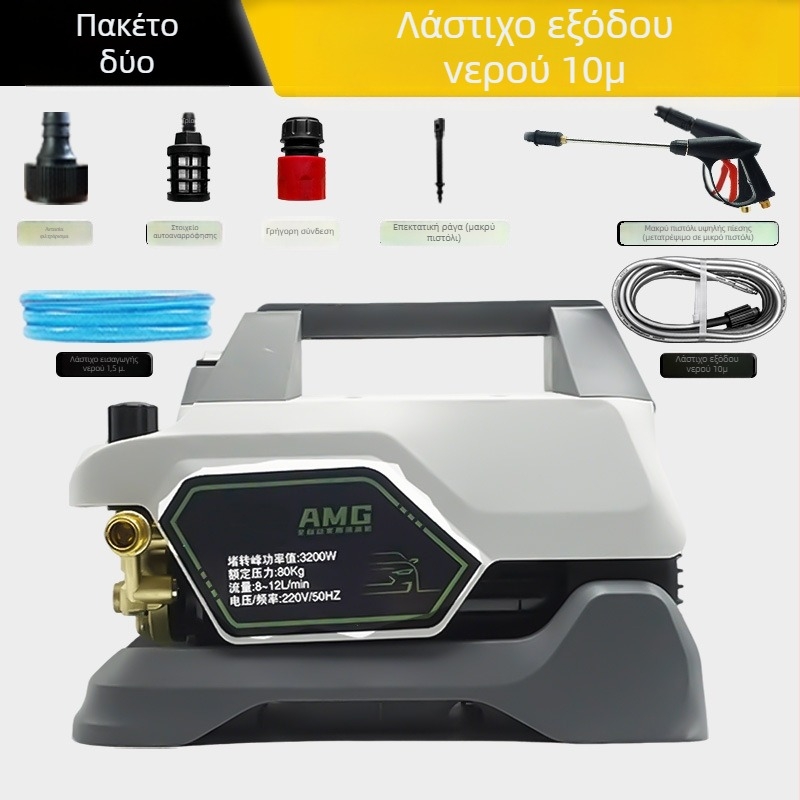 Jiepusen AMG πιεση-ρυθμιζόμενο πλυντήριο αυτοκινήτων για οικιακή χρήση, φορητός υψηλής πίεσης καθαριστής, κινητήρας με χαλκού πυρήνα, 1800 W ονομαστική / 3200 W κορύφωση, 220 V, 100 bar, 12 L/min