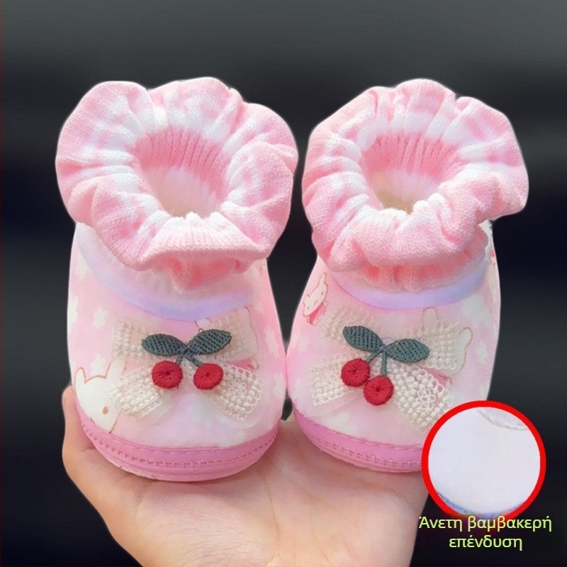 Χειμωνιάτικα βρεφικά sneakers με πάνω μέρος από βαμβάκι, fleece επένδυση και quilted σχεδίαση, στυλ πριγκίπισσας, με χαρακτήρα καρτούν, για 12–36 μήνες