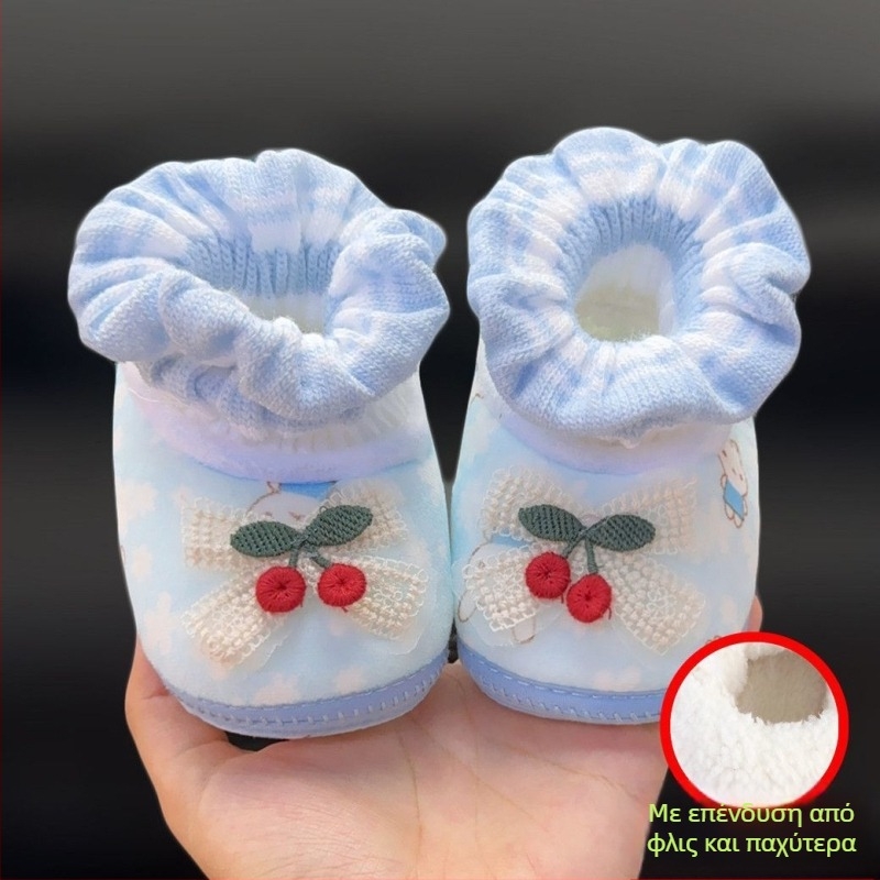 Χειμωνιάτικα βρεφικά sneakers με πάνω μέρος από βαμβάκι, fleece επένδυση και quilted σχεδίαση, στυλ πριγκίπισσας, με χαρακτήρα καρτούν, για 12–36 μήνες