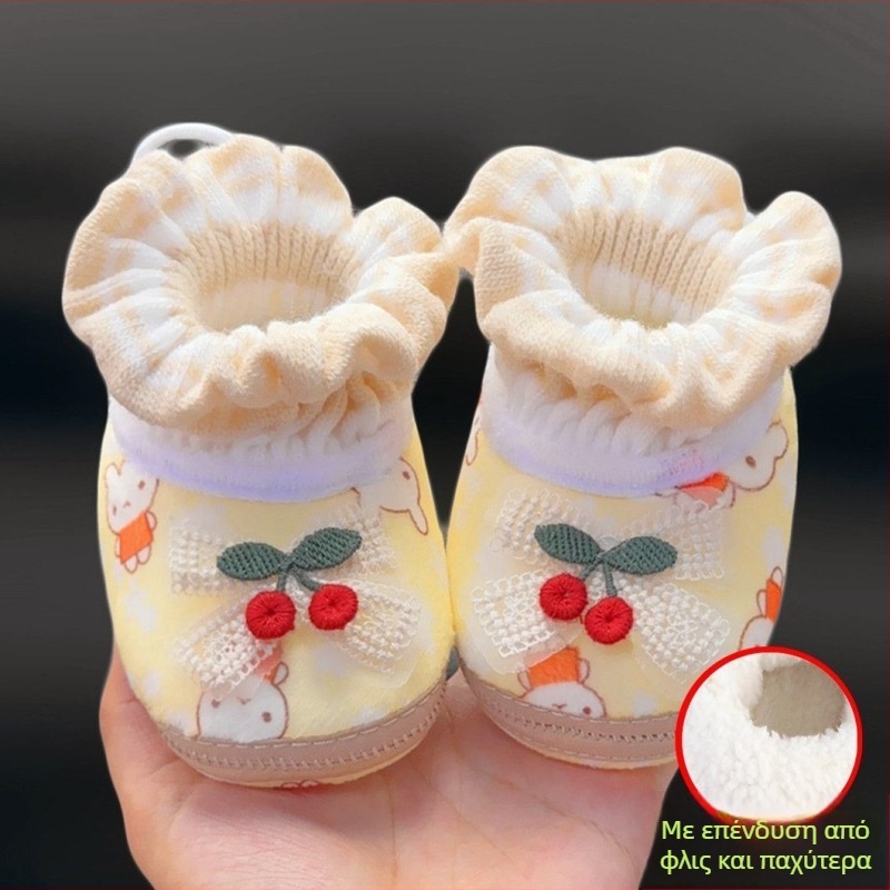 Χειμωνιάτικα βρεφικά sneakers με πάνω μέρος από βαμβάκι, fleece επένδυση και quilted σχεδίαση, στυλ πριγκίπισσας, με χαρακτήρα καρτούν, για 12–36 μήνες