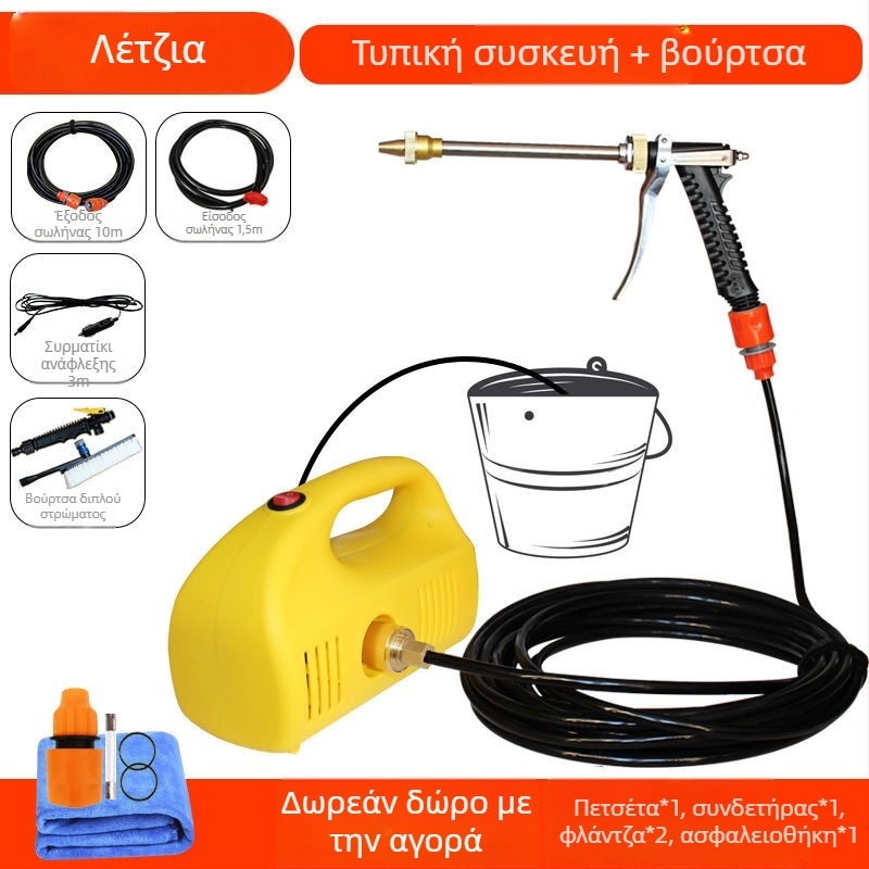 Ασύρματος αυτοκινητικός φορητός πλυστήρας υψηλής πίεσης με κεφαλή από χαλκό, μπαταρία λιθίου, τροφοδοσία από αναπτήρα αυτοκινήτου, 4-8 L/min, Shiao