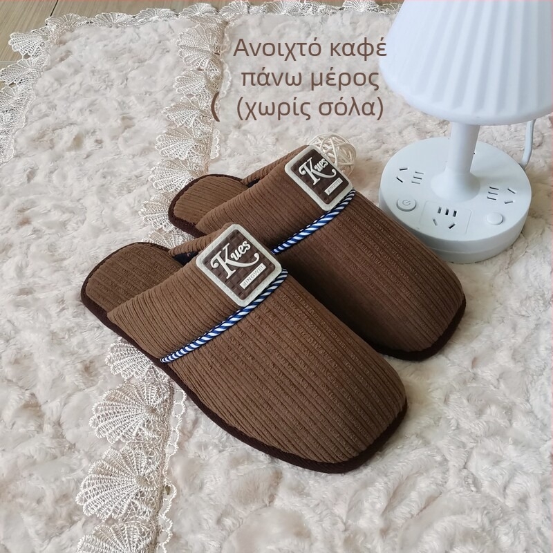 Οικιακές παντόφλες με ανοιχτό δάχτυλο – βαμβακερό επάνω, παχιά σόλα, για ζευγάρια, διατηρούν τη θερμότητα, σόλα 3.5 cm+, ρετρό λογοτεχνικό στυλ