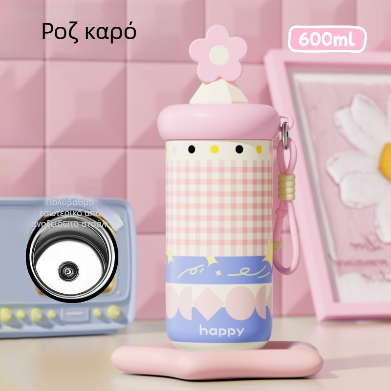 Θερμός ποτήρι με καλαμάκι για γυναίκες, συμπαγές και φορητό, εσωτερικός θάλαμος από 316 ανοξείδωτο χάλυβα, εξωτερικό περίβλημα από 201 ανοξείδωτο χάλυβα, κενού μόνωση 6–12 ώρες, διαχωρισμός τσαγιού και νερού, δυνατότητα εκτύπωσης λογοτύπου