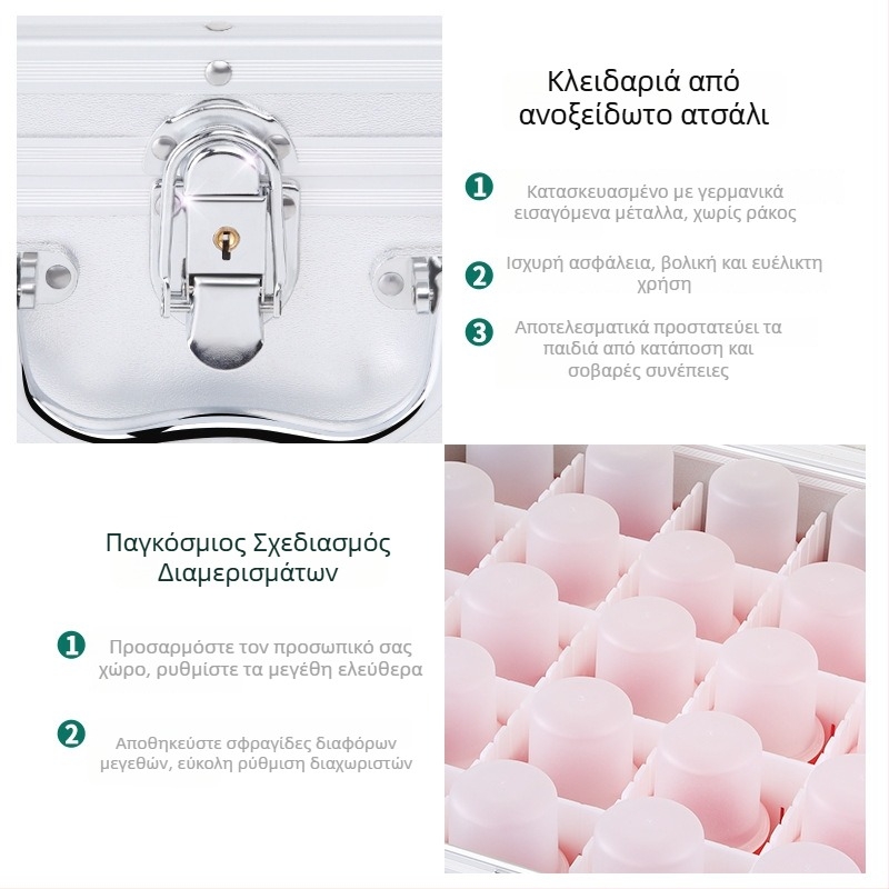 Αλουμινένιο κλειδωτό κουτί σφραγίδων με χειρολαβή – αποθήκευση επίσημων και τραπεζικών σφραγίδων