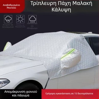 Universal κάλυμμα εμπρός παρμπρίζ αυτοκινήτου για προστασία από χιόνι και παγετό – μαγνητικά κλιπ, πολυστρωματικό αλουμινένιο φιλμ (μονοστρωμα, διπλό ή τριπλό στρώμα με τρία παράθυρα), Oxford ύφασμα quilt, μινιμαλιστικό στυλ