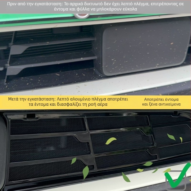 Δίκτυ προστασίας προφυλακτήρα εμπρός BYD Dolphin, προστασία κατά εντόμων για τη μεσαία γρίλια, συμβατό με 25 παραλλαγές Dolphin, ABS πλαίσιο, εγκατάσταση χωρίς αποσυναρμολόγηση