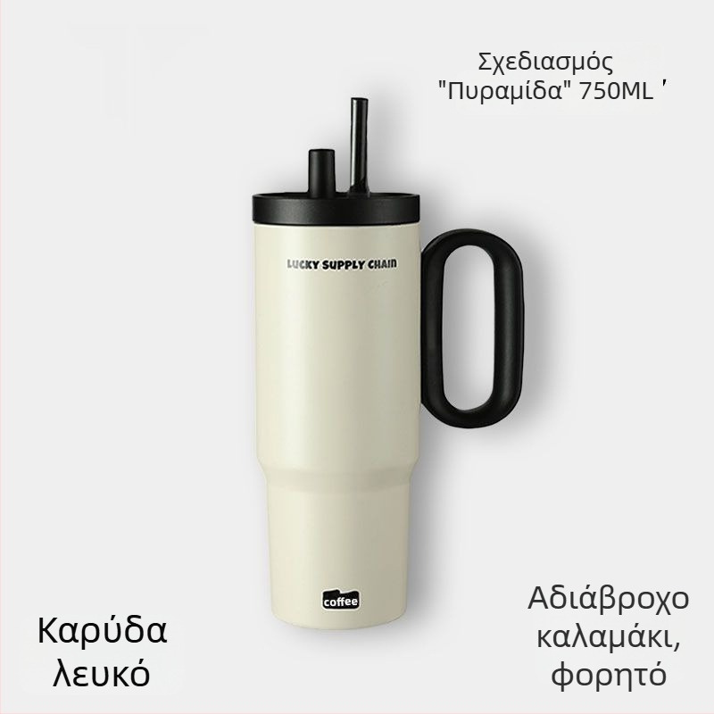 Θερμαινόμενη κύπελλο με λαβή, εσωτερικό 304 ανοξείδωτο χάλυβα, εξωτερικό 201 ανοξείδωτο χάλυβα, κενού μόνωση 6–12 ωρών, διαχωρισμός τσαγιού και νερού, περιλαμβάνει καλαμάκι