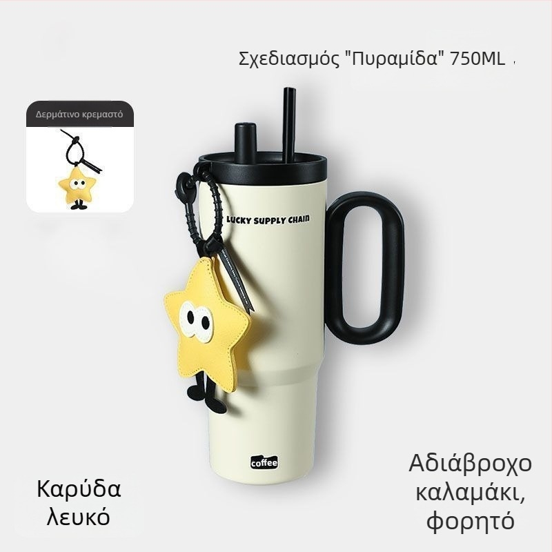 Θερμαινόμενη κύπελλο με λαβή, εσωτερικό 304 ανοξείδωτο χάλυβα, εξωτερικό 201 ανοξείδωτο χάλυβα, κενού μόνωση 6–12 ωρών, διαχωρισμός τσαγιού και νερού, περιλαμβάνει καλαμάκι