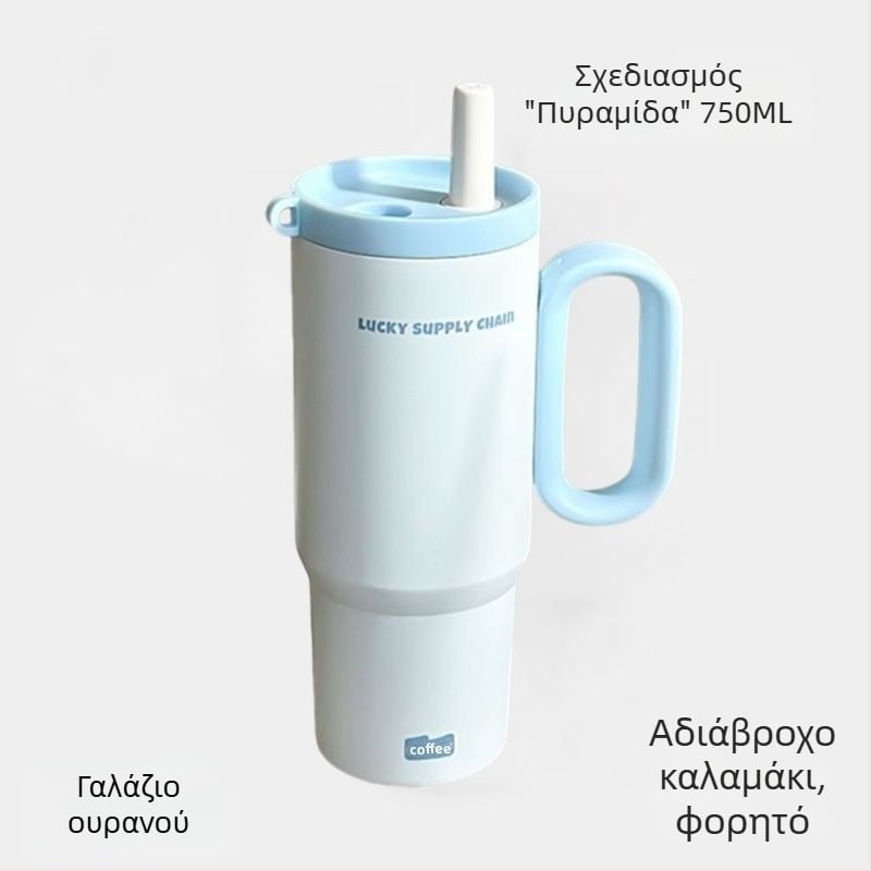 Θερμαινόμενη κύπελλο με λαβή, εσωτερικό 304 ανοξείδωτο χάλυβα, εξωτερικό 201 ανοξείδωτο χάλυβα, κενού μόνωση 6–12 ωρών, διαχωρισμός τσαγιού και νερού, περιλαμβάνει καλαμάκι