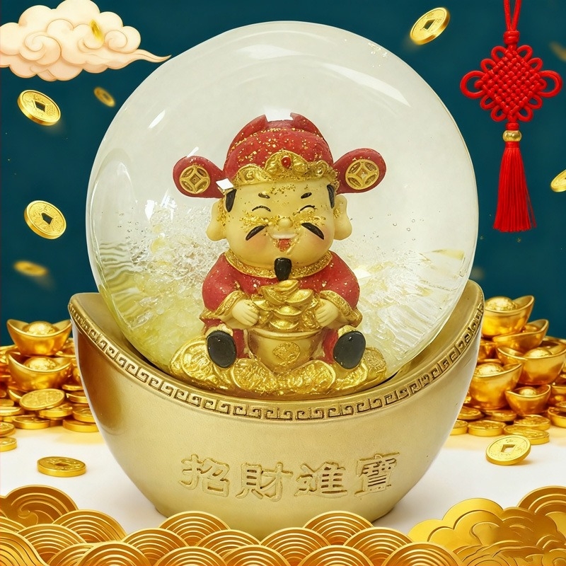 Μουσικό κουτί από ρητίνη με Θεό της Ευημερίας, σφαίρα κρυστάλλου, σε στυλ Νέας Κίνας, ηλεκτροπλατίωση και χειροποίητη βαφή