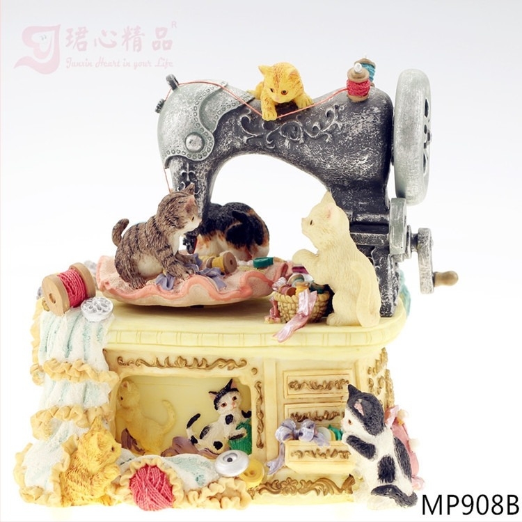 Jun Xin ρετρό ραπτική μηχανή – περιστρεφόμενο μουσικό κουτί από ρητίνη με βαμμένη επιφάνεια, προσαρμόσιμο