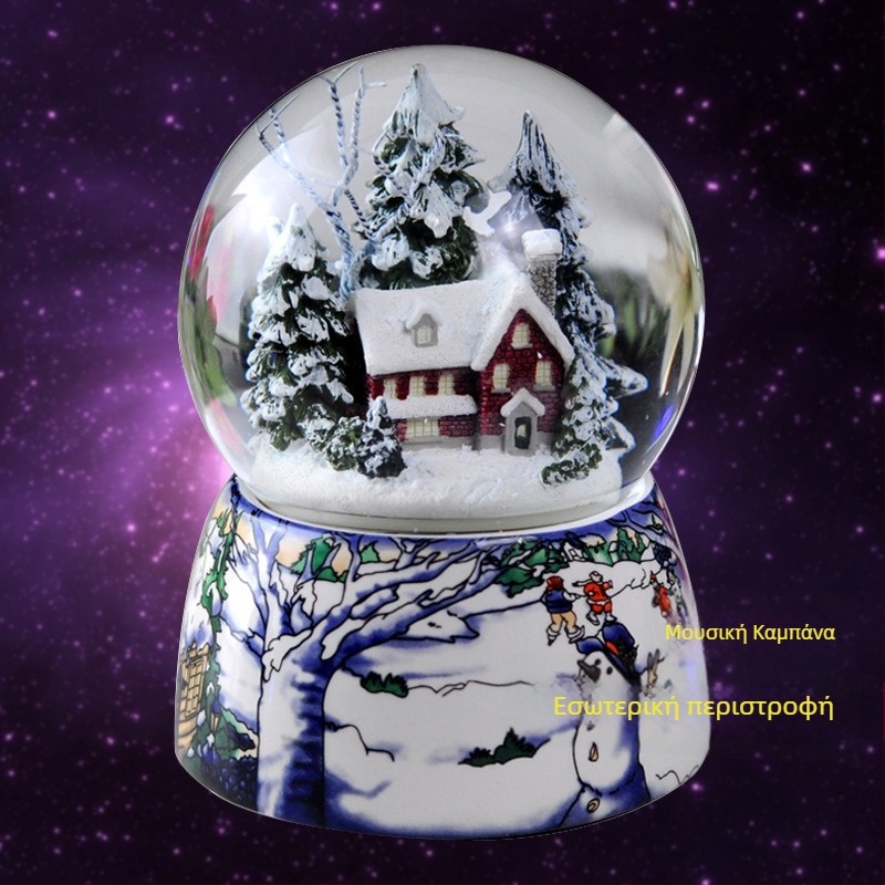 Μουσικό κουτί από ρητίνη με χιονισμένο σπιτάκι και κρυστάλλινη μπάλα - ζωγραφισμένο διακοσμητικό, προσαρμογή με εκτύπωση λογότυπου