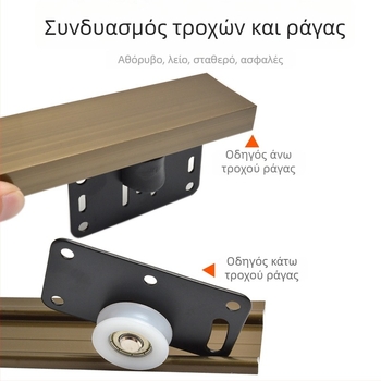 Ενισχυμένη ράγα τροχού συρόμενης πόρτας με διπλή τροχιά, για ντουλάπες και έπιπλα, κράμα αλουμινίου, φινίρισμα αλουμίνιου, μοντέρνο μινιμαλιστικό στυλ, ιδιωτική ετικέτα προσαρμογής