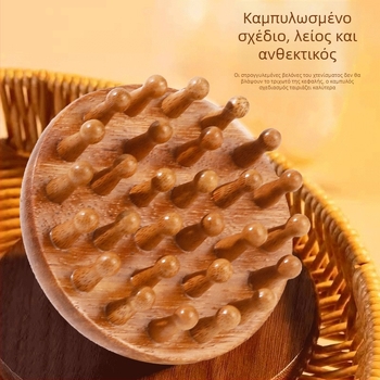 Ξύλινη μασάζ χτένα με δίσκο για το τριχωτό της κεφαλής και θύλακες μαλλιών, περιποίηση μαλλιών