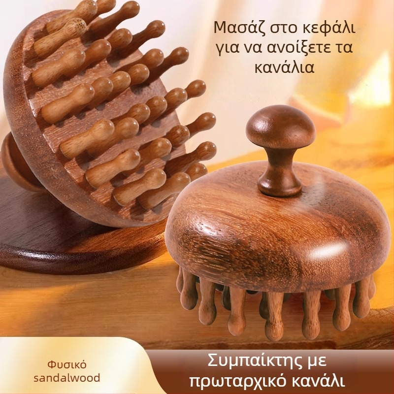 Ξύλινη μασάζ χτένα με δίσκο για το τριχωτό της κεφαλής και θύλακες μαλλιών, περιποίηση μαλλιών