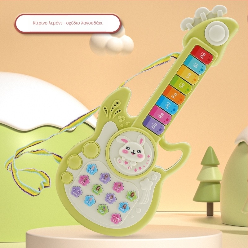 Παιδικό πολυλειτουργικό μουσικό μηχάνημα κιθάρας-ιστορίας — ηλεκτρικό παιχνίδι με μουσική/ήχο, πλαστικό, με μπαταρίες, για 0–3 ετών