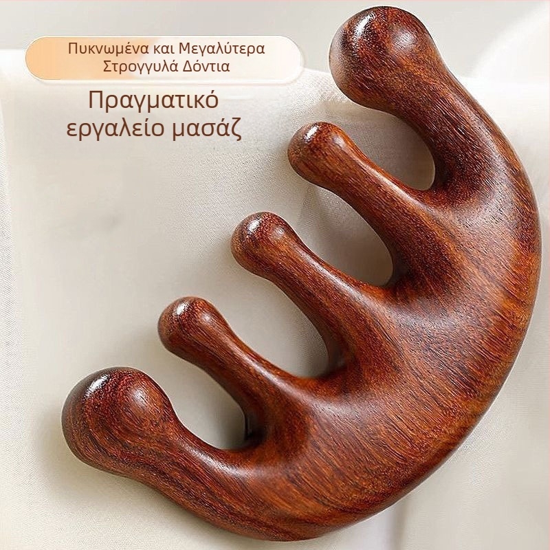 Ξύλινη μεσημβρινή χτένα μασάζ με πέντε δόντια για το τριχωτό της κεφαλής