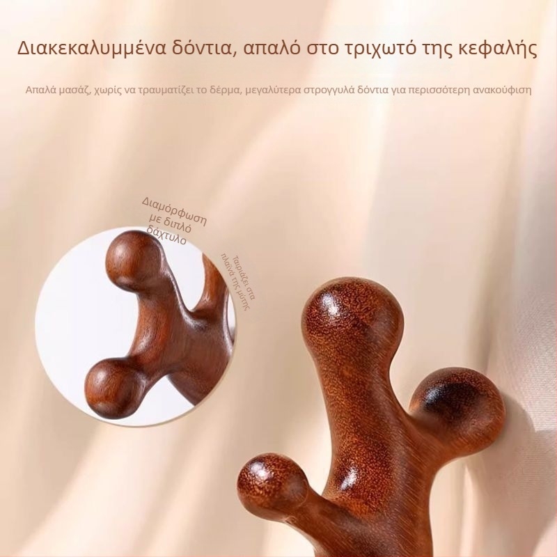 Ξύλινη μεσημβρινή χτένα μασάζ με πέντε δόντια για το τριχωτό της κεφαλής