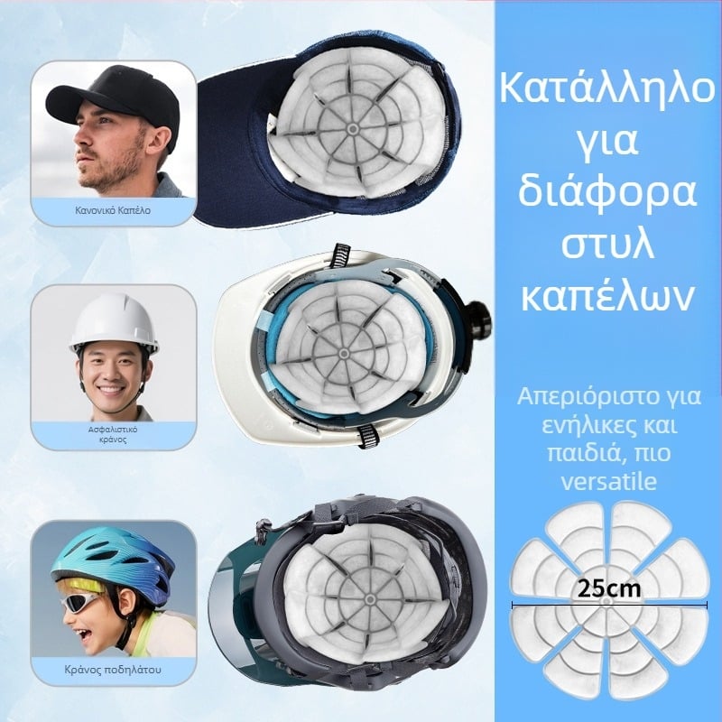 Κεφαλική ψύξη σε σχήμα καπέλου, TPU ύφασμα, PCM πλήρωση, βάρος 100, ψύξη και πρόληψη θερμοπληξίας