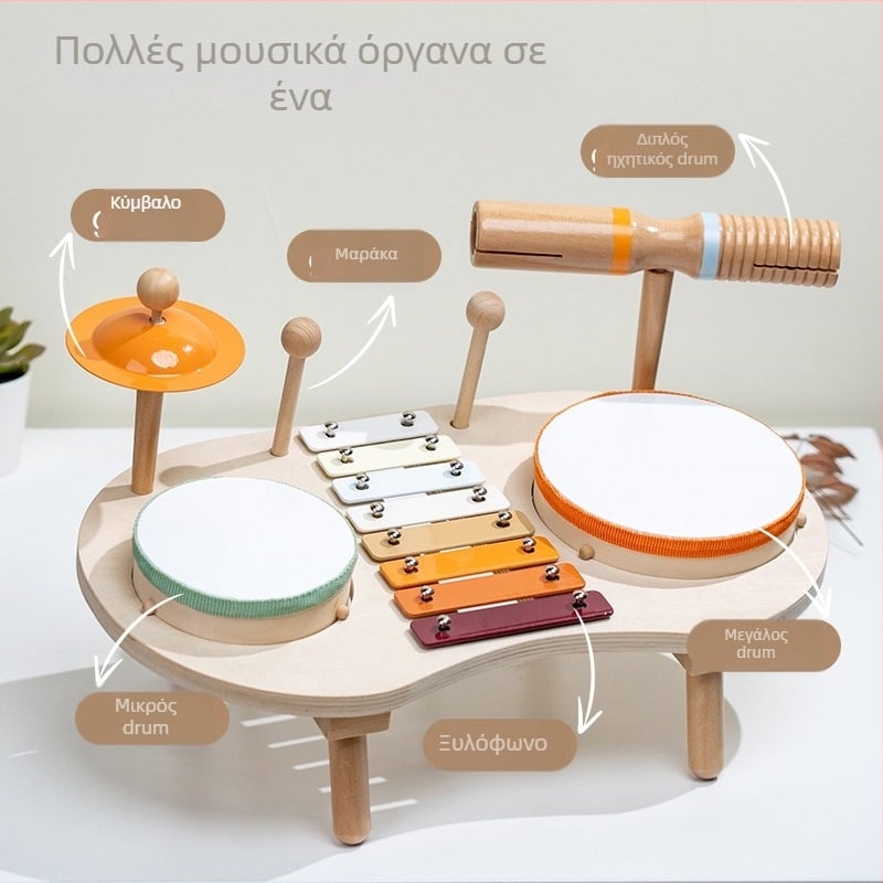 Πολυλειτουργικό ξύλινο παιχνίδι κρουστών για βρέφη και νήπια – μάρκα YC, κατάλληλο για ηλικίες 0–3 ετών.