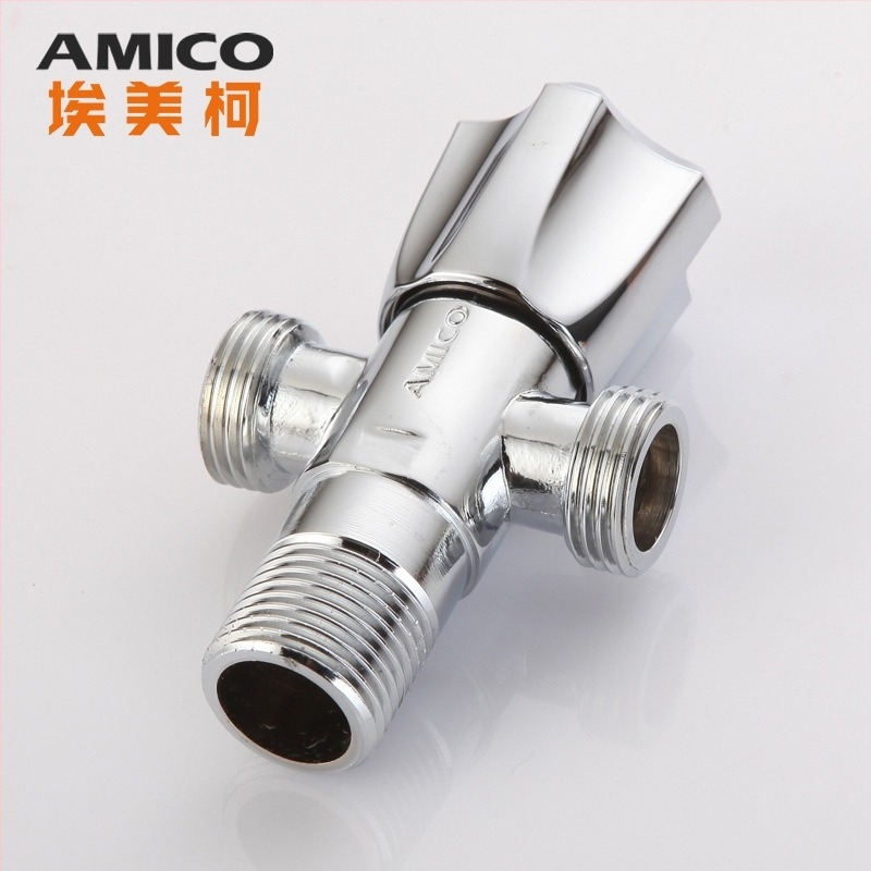 Amico ορείχαλκινή τριών κατευθύνσεων γωνιακή βαλβίδα, 1 είσοδος, 2 έξοδοι, χειροκίνητη λειτουργία, γωνιακού τύπου, μοντέλο JF661