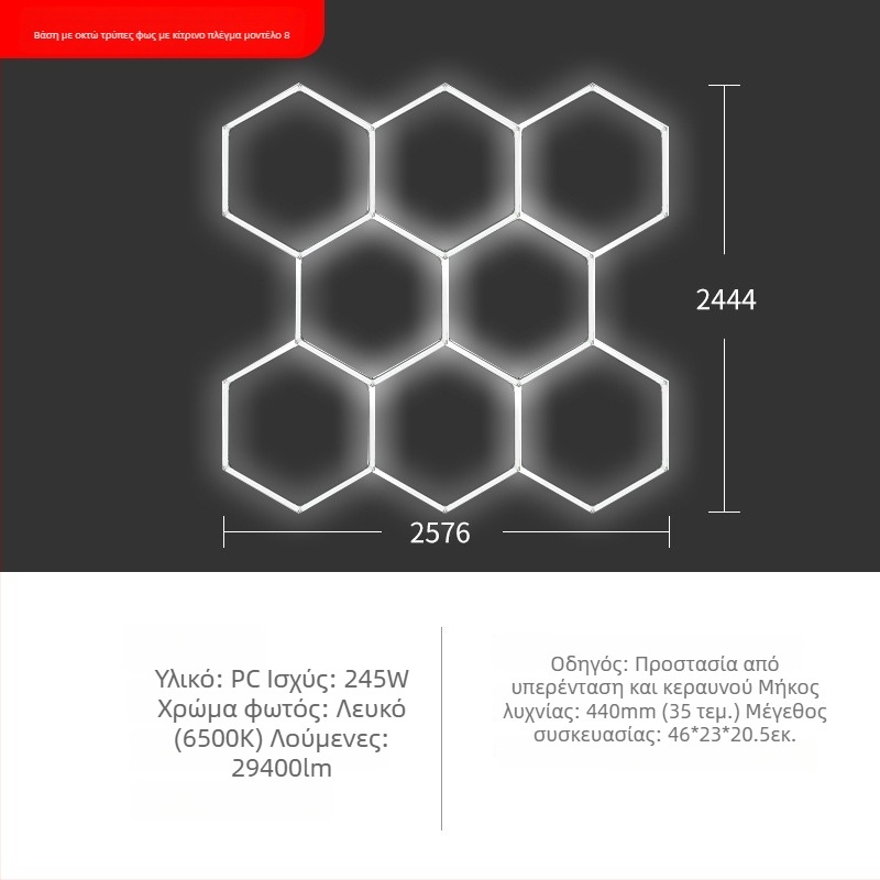 Φωτιστικό LED για χώρο πλυσίματος αυτοκινήτων με κυψελοειδή δομή, 220V, 6W/20W, αδιάβροχο, 155 lm/W