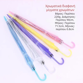 Ομπρέλα με μακριά λαβή, σιδερένιες ακτίνες και άξονα, πλαστικό κάλυμμα, χειροκίνητο άνοιγμα, ημι-αυτόματο κλείσιμο, δυνατότητα εκτύπωσης λογοτύπου