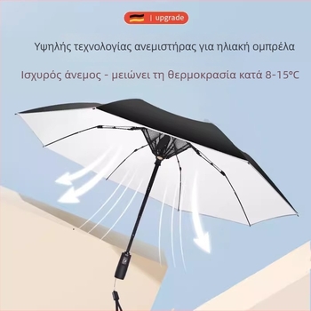 Ομπρέλα με ενσωματωμένο ανεμιστήρα ψύξης, 8 ακτίνες σκελετού, αυτόματο άνοιγμα, ύφασμα 210T, άξονας από κράμα