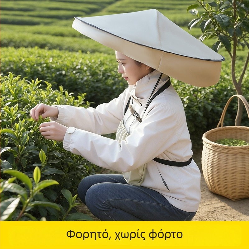 Καπέλο-ομπρέλα για ήλιο και βροχή με 6 ακτίνες, χειροκίνητο άνοιγμα/κλείσιμο, καμβά από πολυεστέρα 190T, κεντρικός στύλος από σίδηρο, πλαστικά ράβδια, χωρίς λαβή, δυνατότητα εκτύπωσης λογότυπου