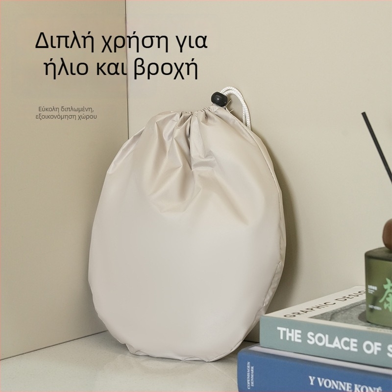Καπέλο-ομπρέλα για ήλιο και βροχή με 6 ακτίνες, χειροκίνητο άνοιγμα/κλείσιμο, καμβά από πολυεστέρα 190T, κεντρικός στύλος από σίδηρο, πλαστικά ράβδια, χωρίς λαβή, δυνατότητα εκτύπωσης λογότυπου