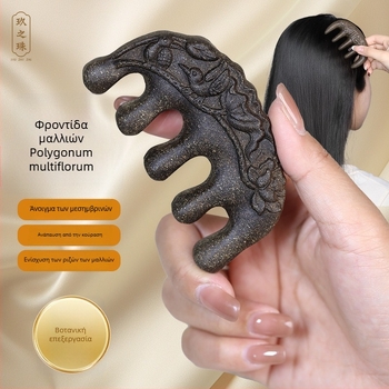 Ξύλινο χτένι με Polygonum multiflorum για μασάζ τριχωτού κεφαλής και διέγερση μεσημβρινών – Παραδοσιακή Κινέζικη Ιατρική