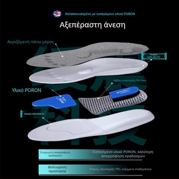 Πάτοι με στήριξη καμάρας για αθλητικά παπούτσια, PU υλικό, μοντέλο P923poron arch, ολόκληρος πάτος, απορροφητικά κραδασμών, κατάλληλοι για sneakers, δερμάτινα και casual παπούτσια
